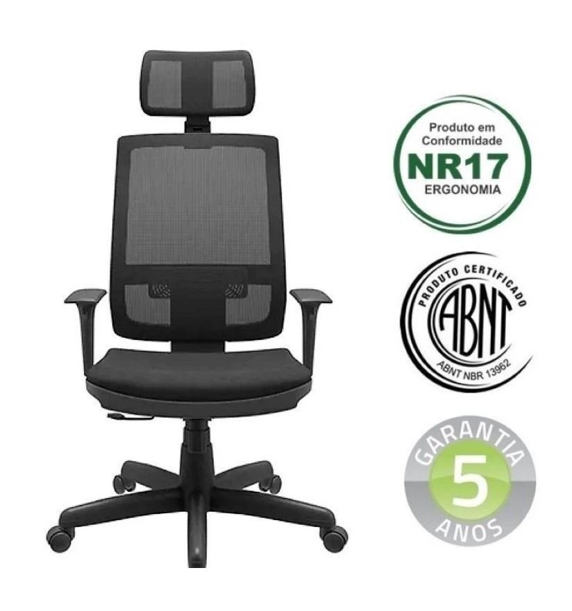 Cadeira Presidente Escritório Brizza NR 17 Mecanismo Relax Assento Couro Ecológico com Apoio de Cabe