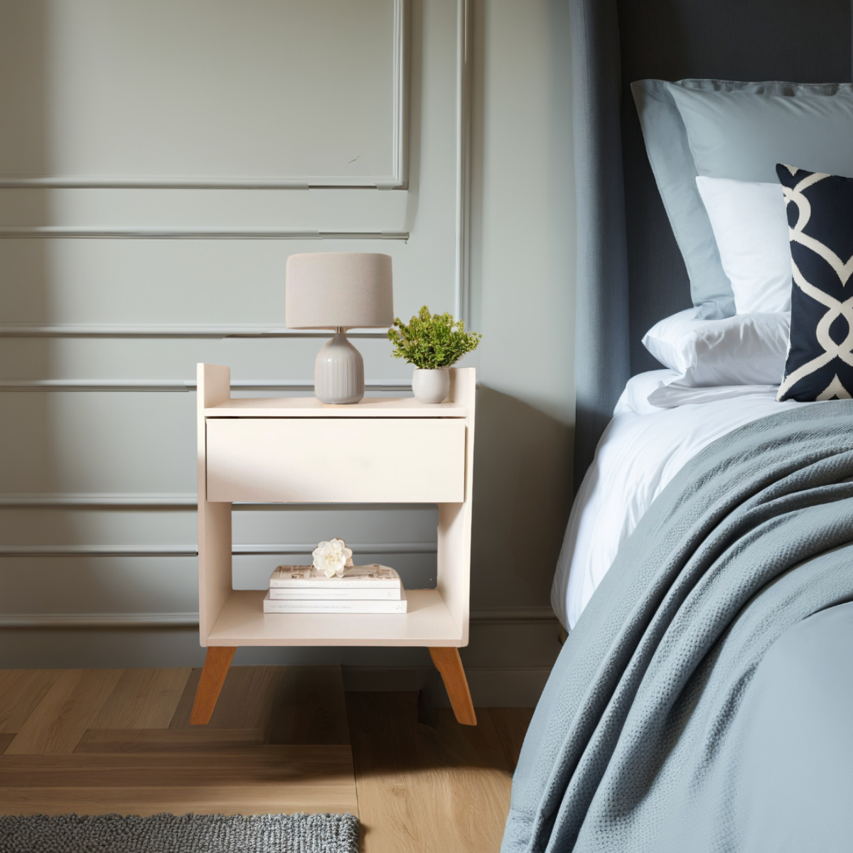 Mesinha de Cabeceira Retro com Nicho Quarto Casal Sala Cama Decoração Branco Apoio Aparador Pequeno - 5