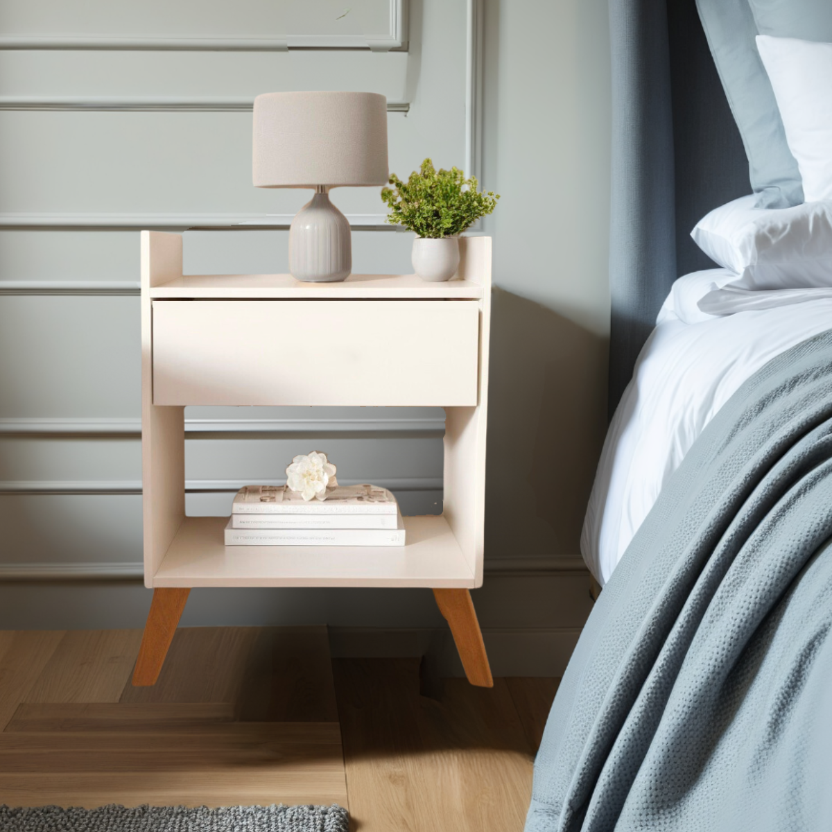 Mesinha de Cabeceira Retro com Nicho Quarto Casal Sala Cama Decoração Branco Apoio Aparador Pequeno