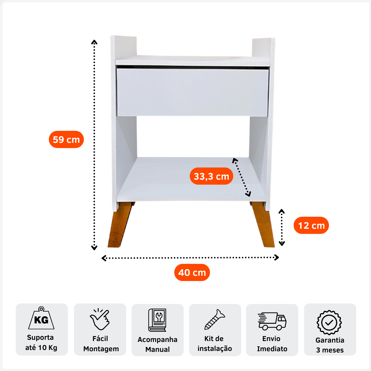 Mesinha de Cabeceira Retro com Nicho Quarto Casal Sala Cama Decoração Branco Apoio Aparador Pequeno - 3