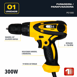Furadeira Parafusadeira elétrica Oz Modelo PE1000    - 2