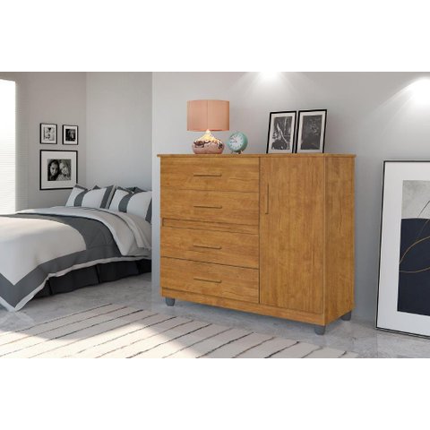 Cômoda Organizadora Pr 4 Gavetas e 1 Porta Cor Ipê