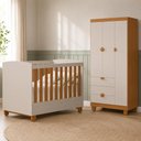 Ver imagem 1 de Berço Mini Cama com Guarda Roupa 3 Portas e 3 Gavetas Apolo Areia Fosco/Savana - Reller Móveis