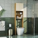 Ver imagem 2 de Armário de Banheiro para Vaso Sanitário 2 Portas 2 Prateleiras e Nichos 40cm Cor Mel/Arenas -
