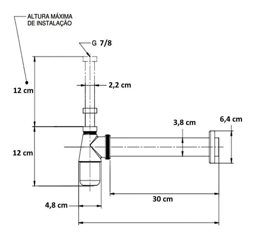 Sifão Lavatório Banheiro Metal Com Copo Cromado 1.1/2 X 7/8 - 4