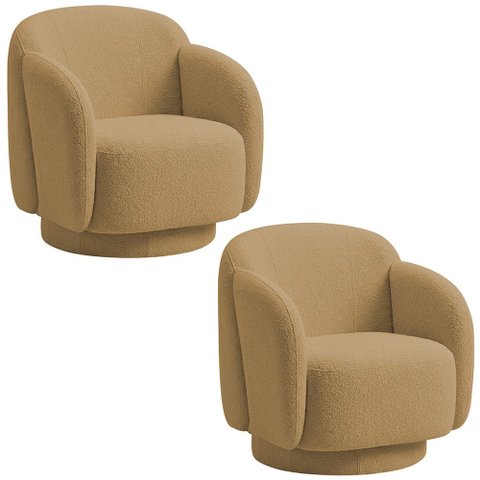 Kit 2 Poltronas Decorativa Avany Base Fixa Bouclé Camel - Nexta Casa