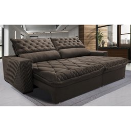 Sofá Retrátil e Reclinável 2.95m Molas Ensacadas Cama inBox Spazus com Bordado 3D Velusoft Café - 1