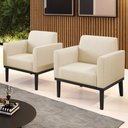 Ver imagem 2 de Poltrona Base Madeira Preto Kit 2 Maressa Linho Bege - Ibiza