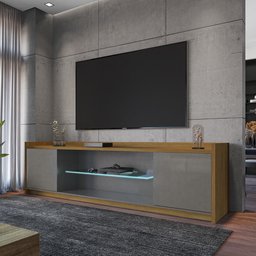 Rack para TV até 82 Polegadas Prateleira de Vidro com Fita LED 2 Portas Doha Móveis Bechara - 1