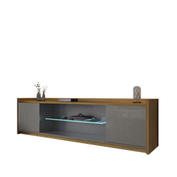 Rack para TV até 82 Polegadas Prateleira de Vidro com Fita LED 2 Portas Doha Móveis Bechara - 4