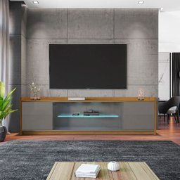 Rack para TV até 82 Polegadas Prateleira de Vidro com Fita LED 2 Portas Doha Móveis Bechara - 2