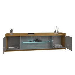 Rack para TV até 82 Polegadas Prateleira de Vidro com Fita LED 2 Portas Doha Móveis Bechara - 6