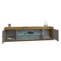 Rack para TV até 82 Polegadas Prateleira de Vidro com Fita LED 2 Portas Doha Móveis Bechara - 6