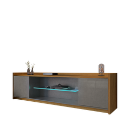 Rack para TV até 82 Polegadas Prateleira de Vidro com Fita LED 2 Portas Doha Móveis Bechara - 4