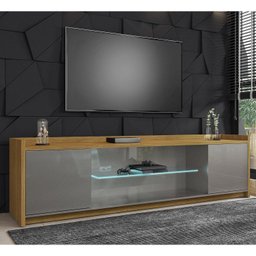 Rack para TV até 82 Polegadas Prateleira de Vidro com Fita LED 2 Portas Doha Móveis Bechara - 9