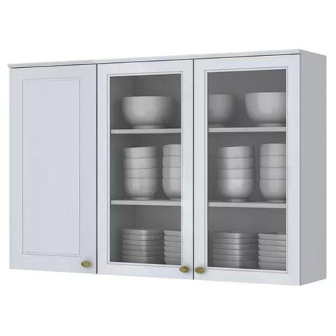 Armário Aéreo 3 Pts C/ Vidro 120 Cm C363 Branco