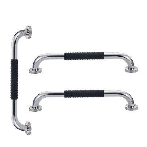 Barra de Apoio 30cm Inox Superficie Antiderrapante Kit 3 Unidades Banheiro Box Idoso Criança Gestant