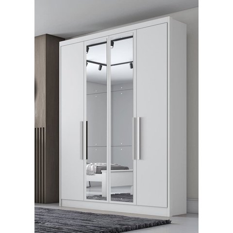 Guarda Roupa Solteiro com Espelho 4 Portas 3 Gavetas - Sevilha-branco - Móveis Novo Horizonte