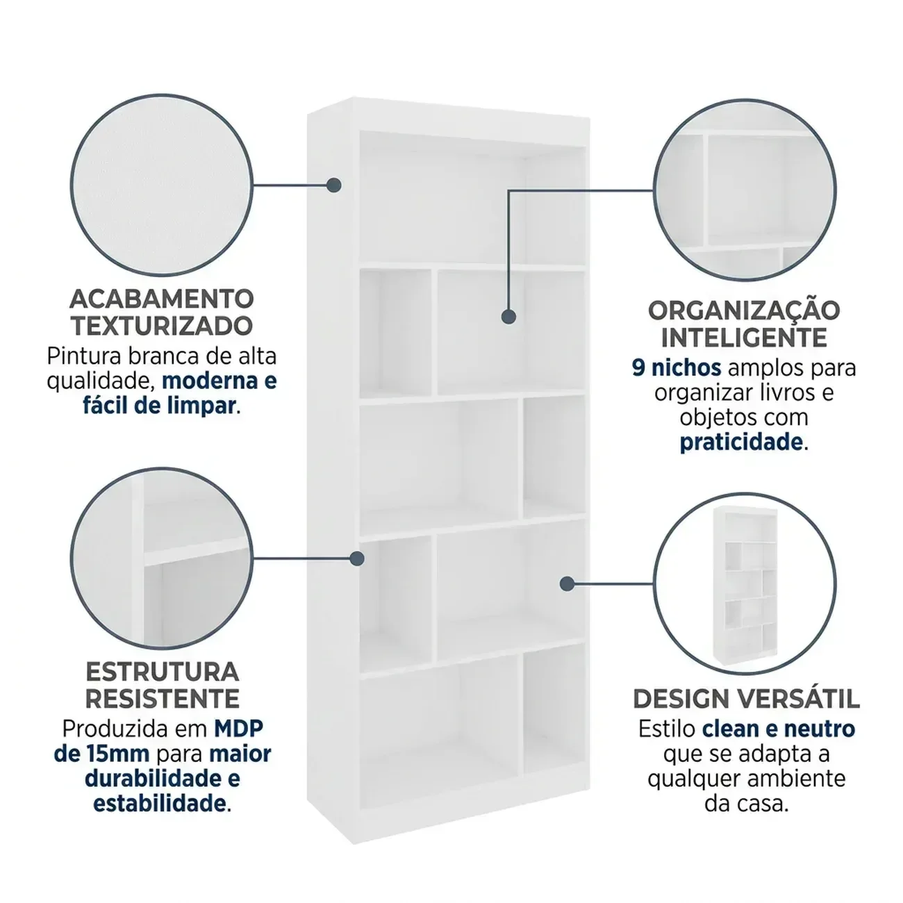 Ver imagem 4 de Estante para Livros 4 Prateleiras 70x182cm LV300 Branco