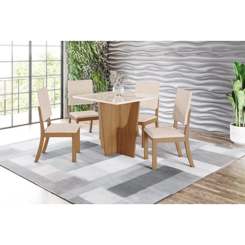 Mesa de Jantar Vertice 90 C. Vidro 4 Cad. Milla Linho - Henn