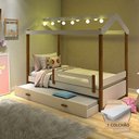 Ver imagem 2 de Cama Solteiro com Auxiliar e Led Casinha Montessoriana Eliz Branco/mel + 2 Colchões