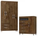 Ver imagem 1 de Guarda Roupa Solteiro Módena 4 Portas e Cômoda Sapateira Cannes Malbec - Incorplac