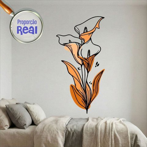 Adesivo Floral Boho Laranja Estilo Nórdico 75x150 Minimalista Mod.04