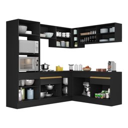 Cozinha Completa De Canto Mp2099 Com Armário E Balcão Preta - 3