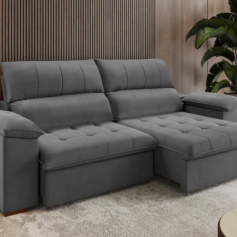 Sofa Retrátil e Reclinável Duplo Molejo 2,30m Tolledo Cinza Grafite