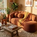 Ver imagem 1 de Sofá Curvo 3 Lugares Orgânico Confortável Serena Boucle Terracota - Montanari's Decor