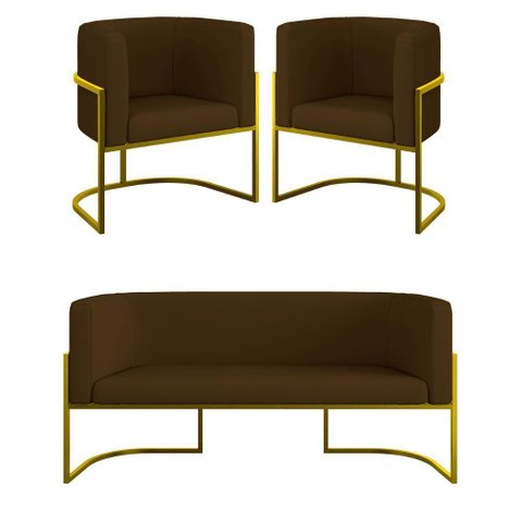 Kit Sofá 2 Lugares + 2 Poltronas Corino Gold Marrom