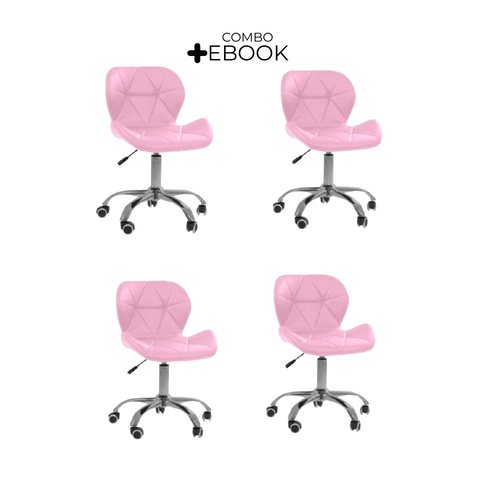 Kit 4 Cadeiras Office Eiffel Slim Giratória Base Cromada com Rodízios e Ajuste de Altura