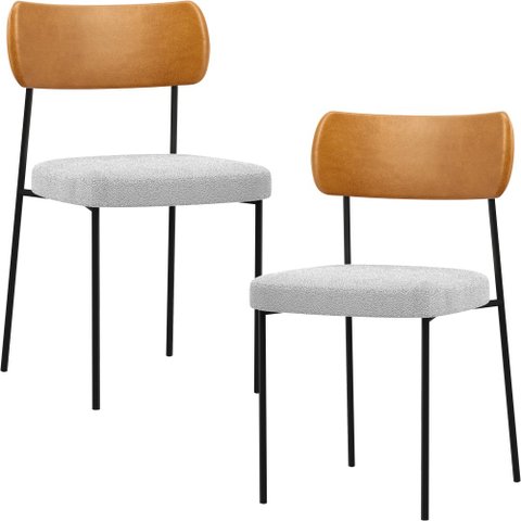 Kit 02 Cadeiras Estofadas para Sala de Jantar Melina L02 Couríssimo Whisky Bouclê Cinza - Lyam Decor