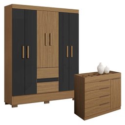 Cômoda Sevilha Atacama e Guarda Roupa Casal Coimbra 2005138 Atacama Grafite - Aramóveis - 1