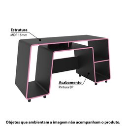 Mesa Escrivaninha Gamer London com 3 Nichos - Preto/Rosa - 2