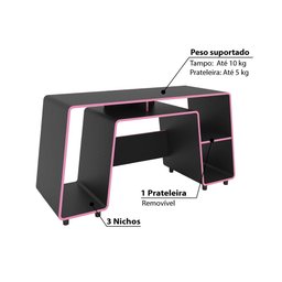 Mesa Escrivaninha Gamer London com 3 Nichos - Preto/Rosa - 3