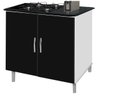 Ver imagem 1 de Balcão Gabinete para Cooktop de 4 Bocas Luan. 02 Portas Cor Branco Brilho Preto Marmorizado Passe