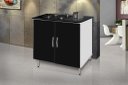Ver imagem 2 de Balcão Gabinete para Cooktop de 4 Bocas Luan. 02 Portas Cor Branco Brilho Preto Marmorizado Passe