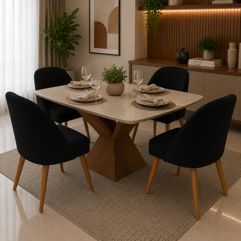 Kit 4 Cadeiras de Jantar Lua Sala Cozinha Moderna - Unitalle Estofados:Preto