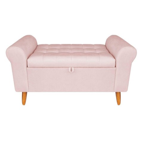 Recamier Bau Rio 140cm Estofado Suede Rosa Bebe Madeira Inova Decor