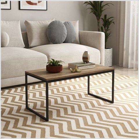 Mesa Centro Sala Pés de Ferro 60x40 Tampo Mdf Carmin Amadeirado