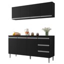 Ver imagem 1 de Balcão Gabinete Andréia com Tampo 150cm 3 Portas e Armário Aéreo 4 Portas Preto - Desk Design