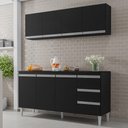 Ver imagem 2 de Balcão Gabinete Andréia com Tampo 150cm 3 Portas e Armário Aéreo 4 Portas Preto - Desk Design