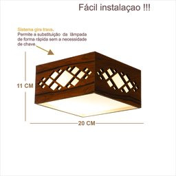 Luminária Decorativa Madeira Plafon Pipa Lite 20cm:Pau Ferro - 3