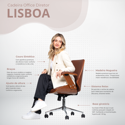 Cadeira de Escritório Ergonômica Giratória Diretor Executiva Couro Lisboa Rivatti Office Marrom - 3
