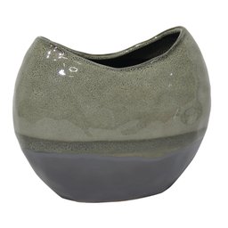 VASO DECORATIVO DE CERAMICA CINZA, BEGE E VERDE 27CM X 15CM - 1