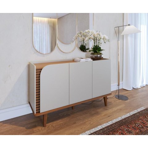 Aparador Buffet com 3 Portas 136cm Multimóveis Crcol-APA010 Off White/Madeirado