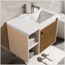 Ver imagem 4 de Conjunto Gabinete com Espelheira e Cuba para Banheiro Adonis 60cm Pérola com Adesivo Ripado - Oferta