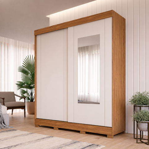 Guarda Roupa Maragogi 2 Portas Correr Kit Espelho MDF