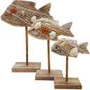Ver imagem 1 de Enfeite Peixes Pedestal em Madeira Casa Praia Mar Kit 3pçs